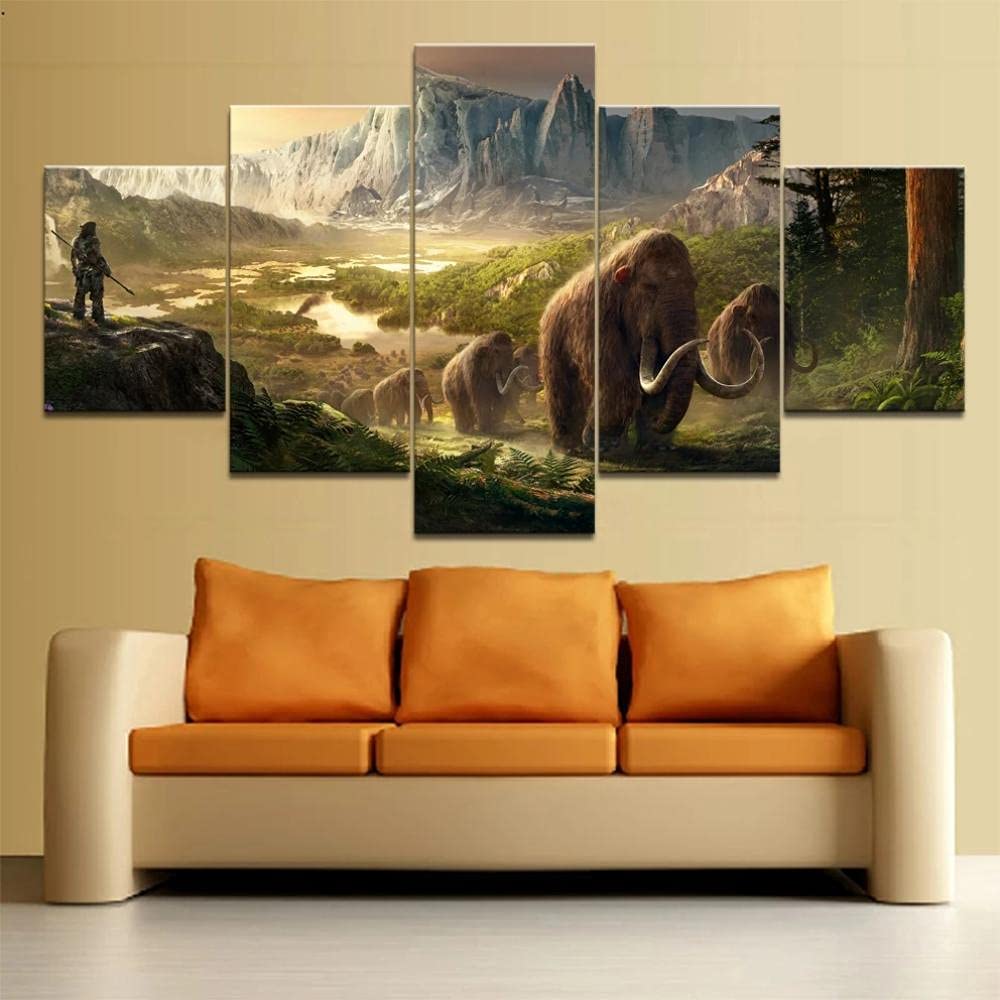 MPPSUPrimal Mammoth Posters 5 Piece Pictures Prints Large Canvas Wall Art For Living Room Modern Framed Artwork 150Cm×80Cm