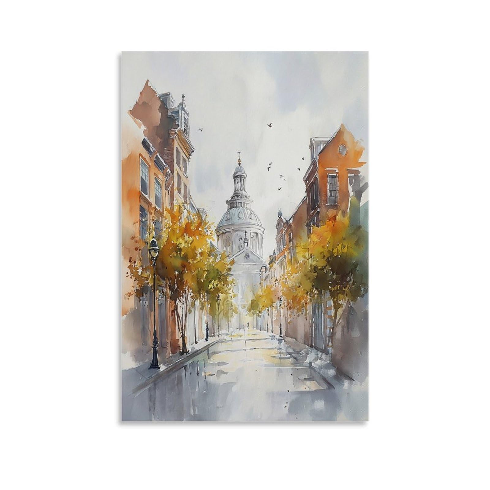 Lcynnh Unframe-Style New Orleans Watercolor Print_ Louisiana Travel Poster_ Cityscape 20X30inch(50X75cm) Vintage Watercolor Canvas Art