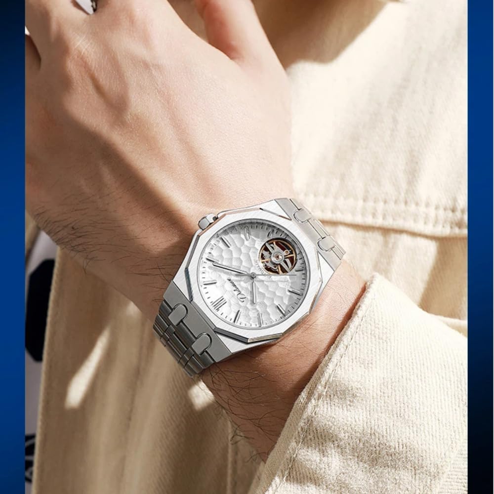 Einzigartige Uhr mit wassergeriffelter Oberfläche, hohl, Tourbillon, vollautomatisch, mechanische Herrenuhren, modisch, luxuriös, leuchtend, wasserdicht