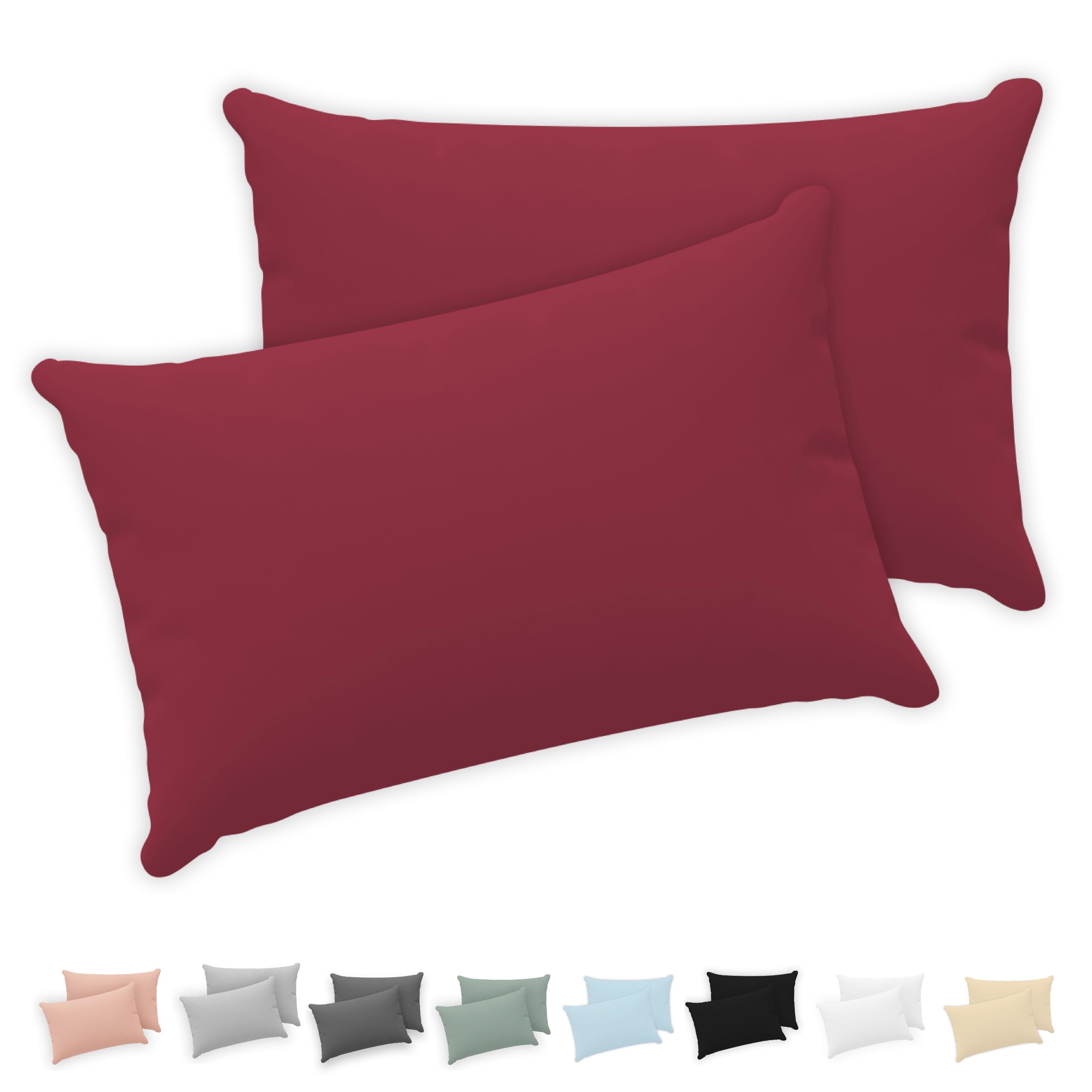 Twinzen® Kissenbezug 40x60 (2er-Set) - 100% Jersey Baumwolle 150 GSM Kissenbezüge - Burgunderrot - Für Kissenbezüge 40x60 cm - Kissenhülle - Kissenbezug mit Reißverschluss - Oeko-Tex Zertifiziert