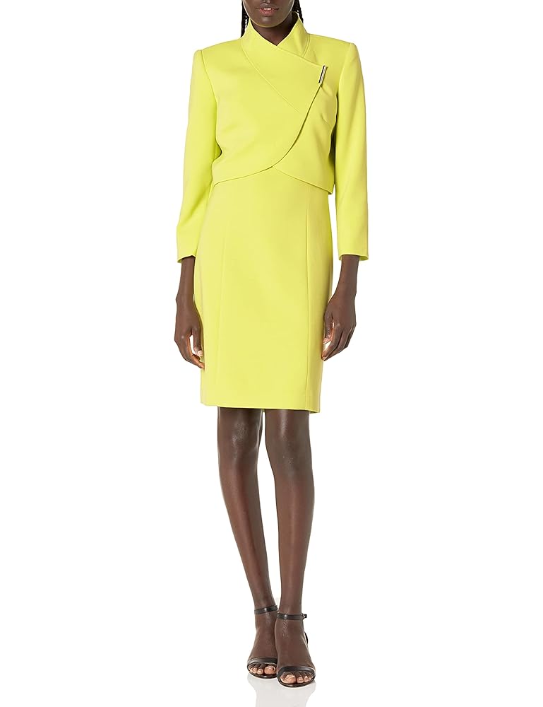 Tahari ASL Women's Wrap Jacket and Dress Suit, Key Lime, 0
