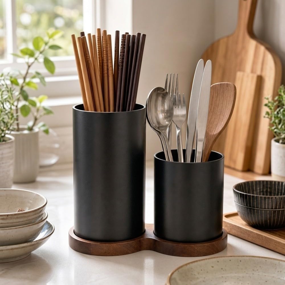 Portautensilios Cocina Estable para madera 19.5cm para dorado(Argent)