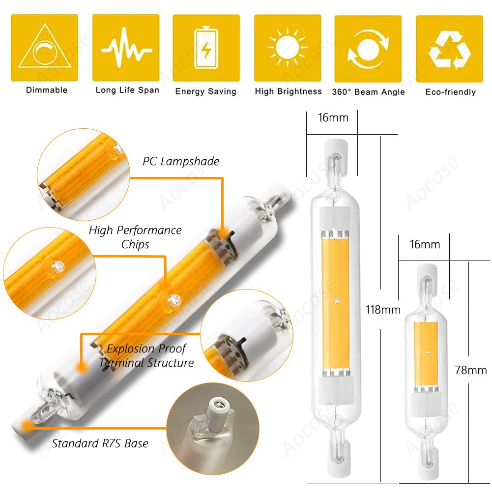 4x R7S LED Leuchtmittel 118mm, 30W Dimmbar – Ersetzt 300W Halogen, 3000LM, 6000K Kaltweiß