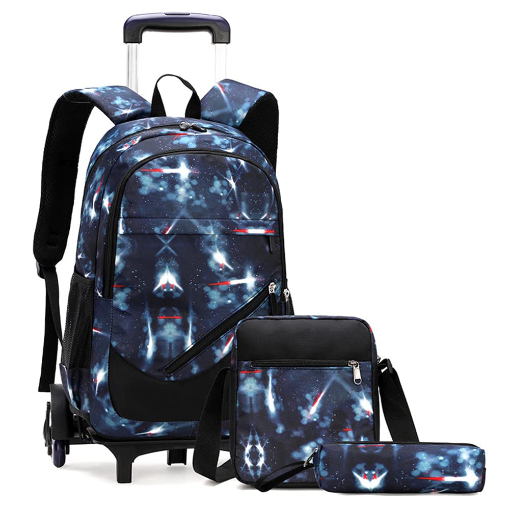 ANSIEDIO Trolley rugzak schoolrugzak schooltrolley 6 wielen trolley schooltas Jongen meisjes waterdichte rugzak met wieltjes voor tieners en kinderen (Blauwe geometrie