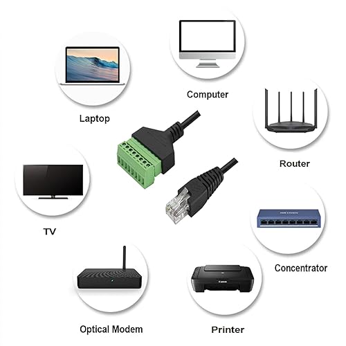 Miniatura 7 de Paquete de 4 conectores RJ45 macho a 8 pines, terminal de tornillo RJ45 para extensor Ethernet Cat 55e6, adaptador de red CCTV digital DVR (macho)