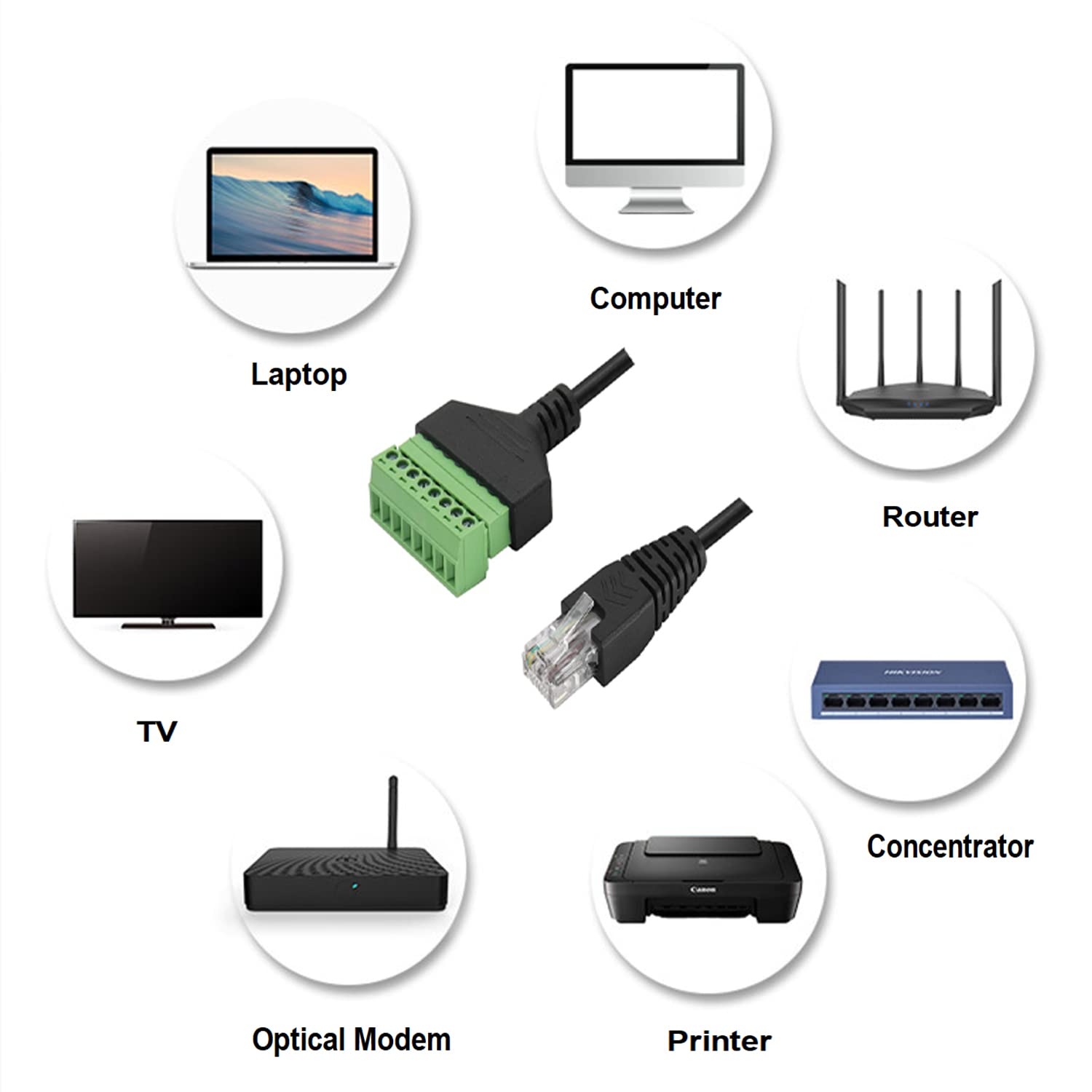 Teansic 4 opakowania 0,3 m RJ45 męski na 8-pinowe zaciski śrubowe, zacisk śrubowy RJ45 do Cat 5/6/7 Ethernet Extender Digital CCTV DVR Adapter sieciowy (męski)