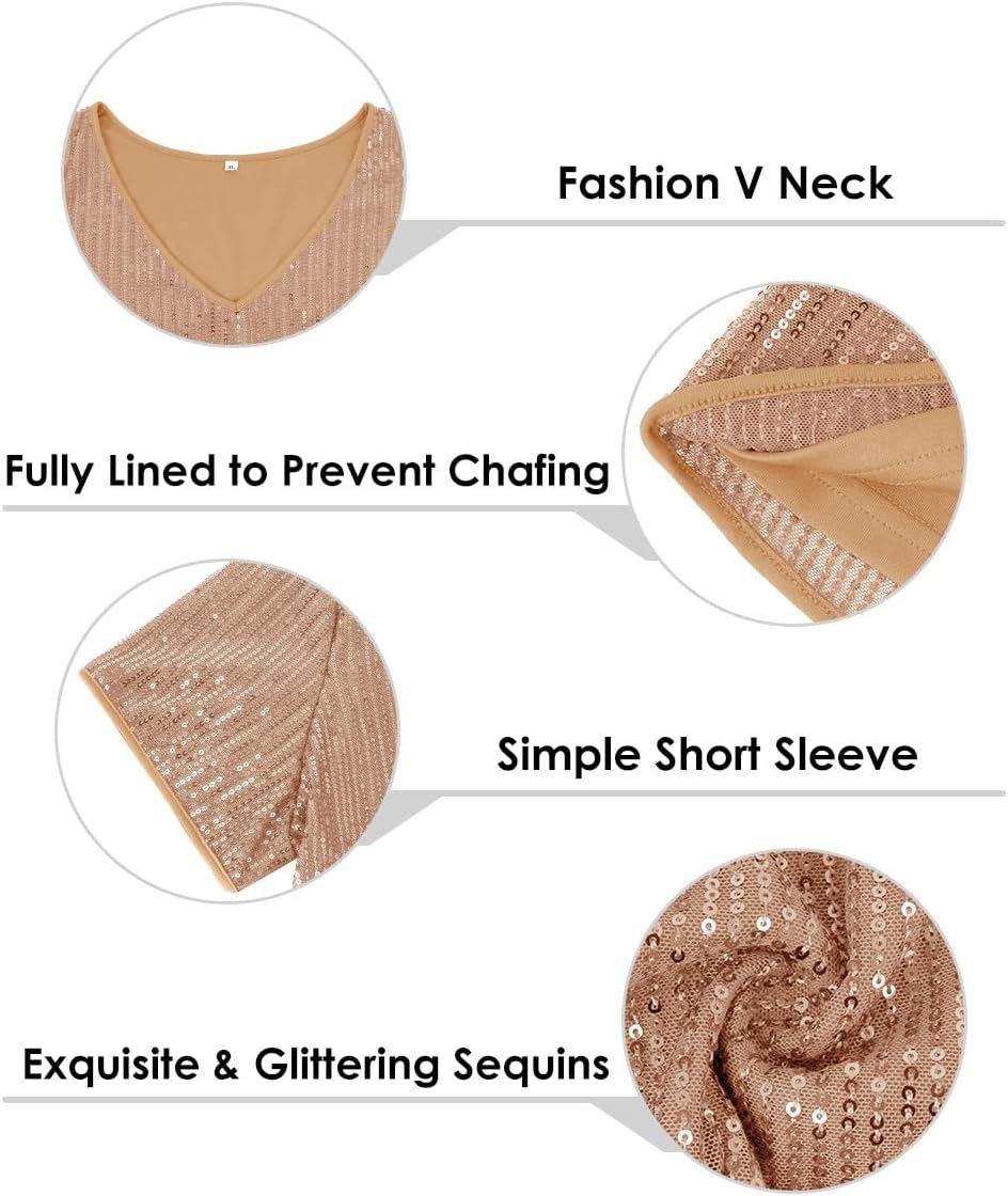 TIYOMI Plus Size Sequin Tops Short Sleeve Shirts for Women V-Neck Party Sparkly Tunics XL-5XL - Image 6