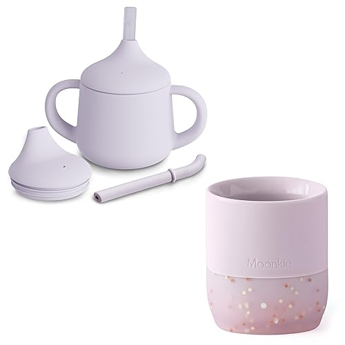 Moonkie Vasos pequeños para bebés Taza abierta de silicona para bebés + taza para bebés Juego de tazas de entrenamiento para bebés de 4 meses en