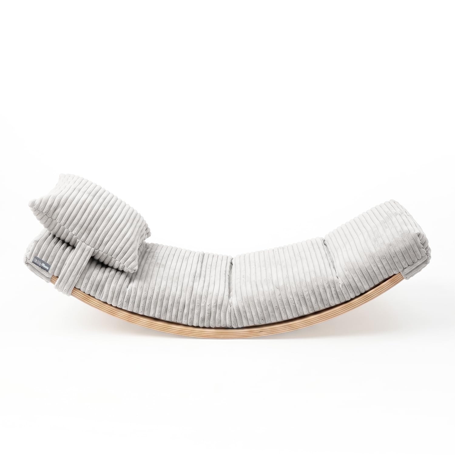 KiddyMoon Balance Board For Kids With Mattress And Pillow Wooden Sensory Wobble Board, Natural/Light Grey,Balance Board/Mattress/Pillow