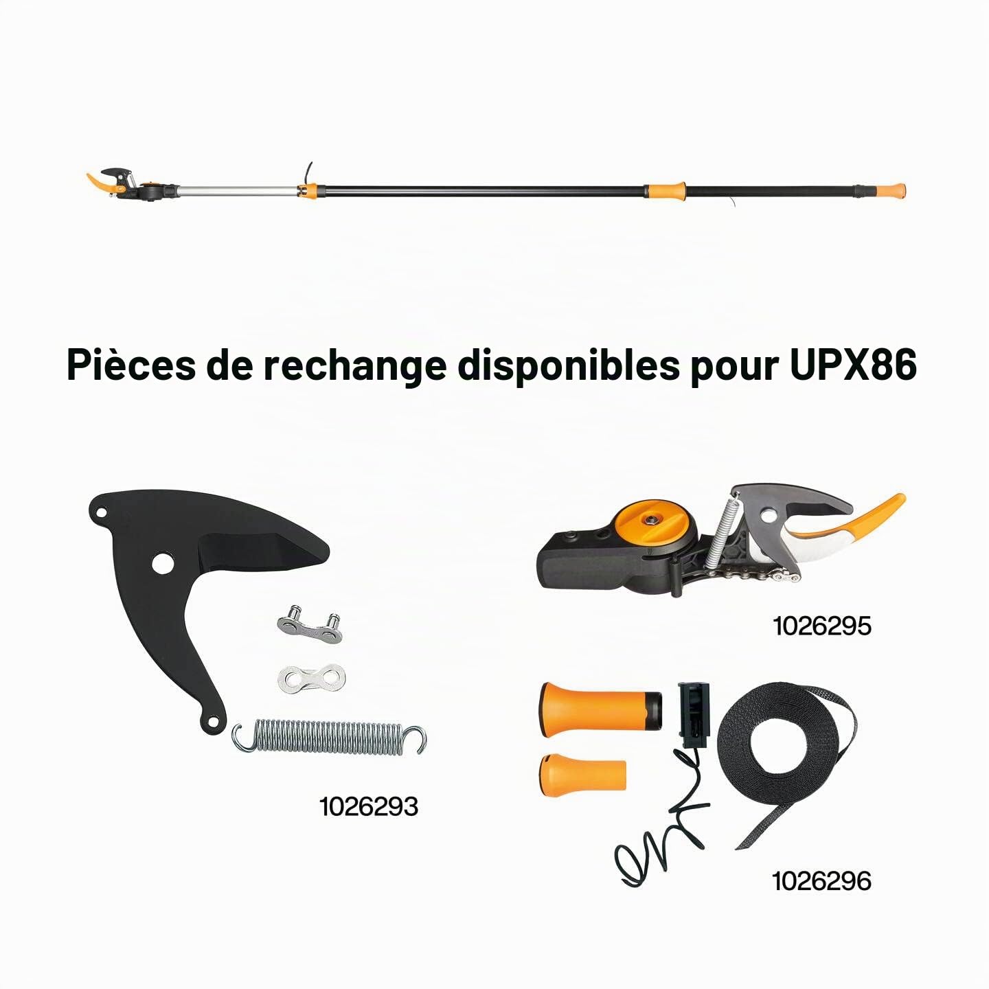 Fiskars Coupe-Branches Multifonctions Télescopique, pour Bois vert et Rameaux, Revêtement antiadhésif, Lame en acier/manche en aluminium, longueur 2,4 - 4 m, noir/orange, UPX86, 1023624