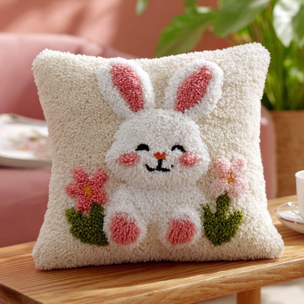 Axiangzik Cute Bunny Latch Hook Cushion Kit 17X17 Inch,