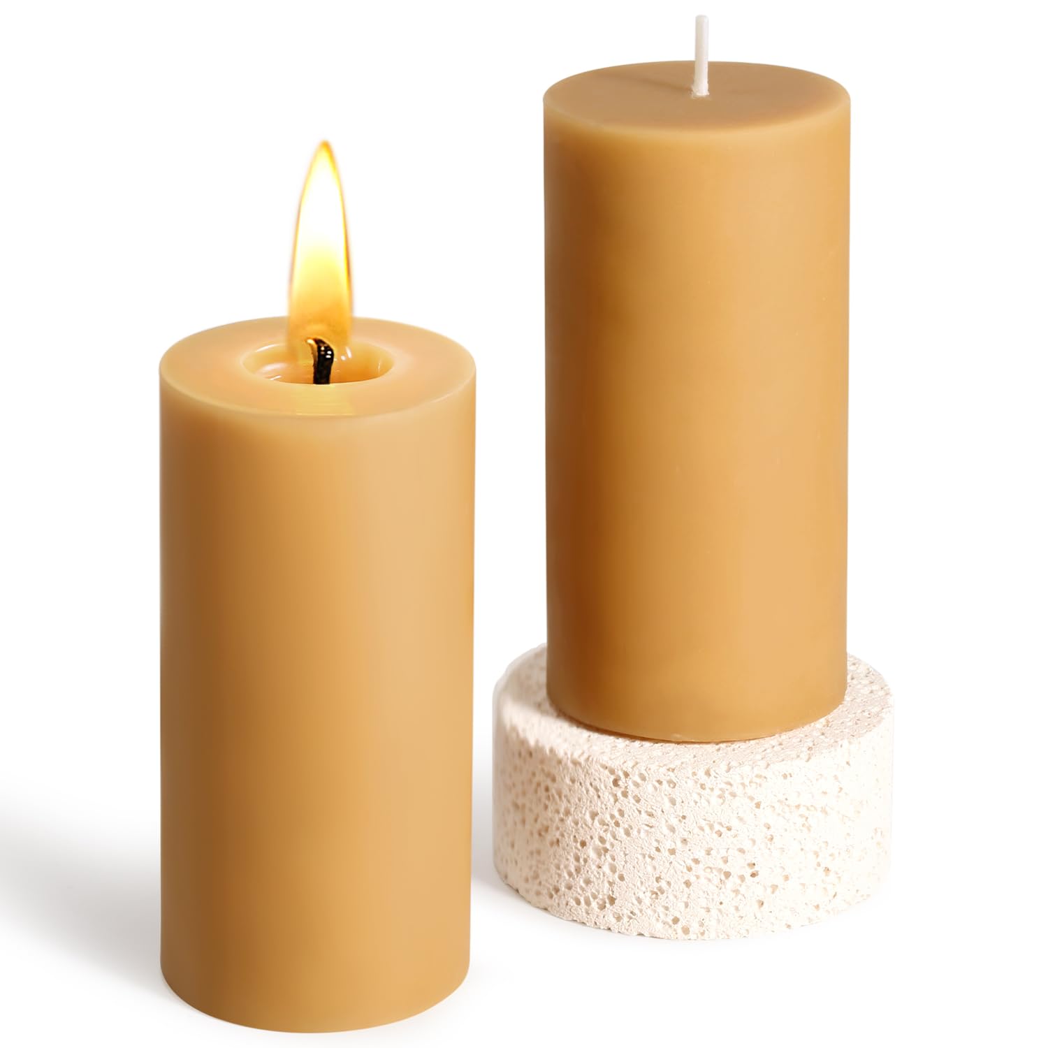 Świece filarowe z wosku pszczelego, 2 sztuki, naturalne świece filarowe z wosku pszczelego, 100% czyste świece z wosku pszczelego - długie palenie, organiczne świece woskowe do domu, kościoła