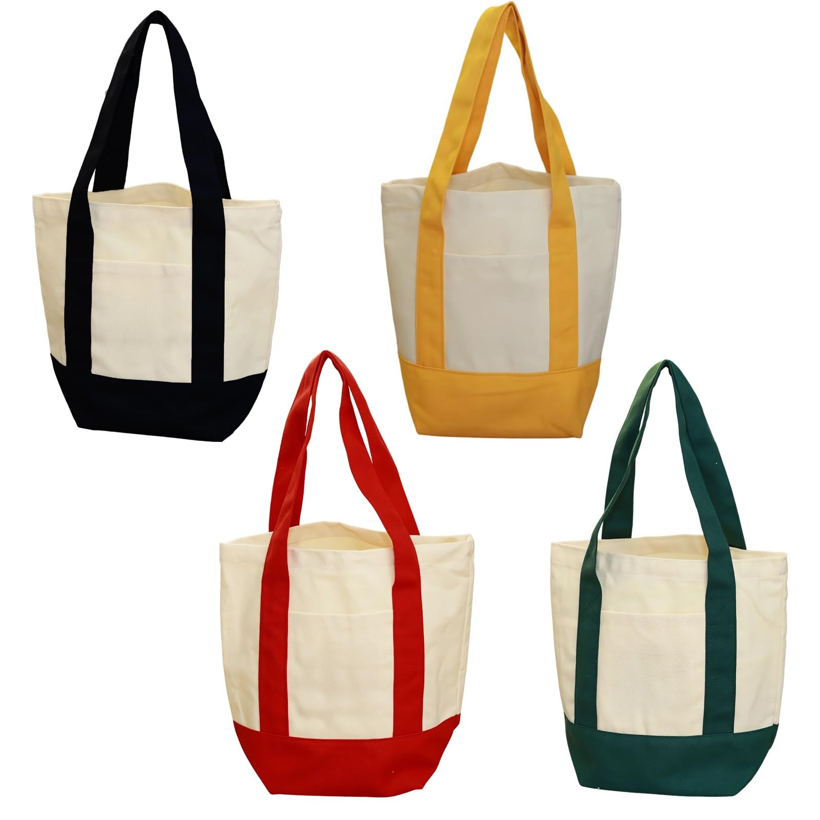 Bolsas de lona de 4 piezas, multicolor, bolsa de compras resistente con costuras reforzadas, plegable y portátil, 12.9 x 11 x 5.9 pulgadas, para bricolaje, comestibles, viajes