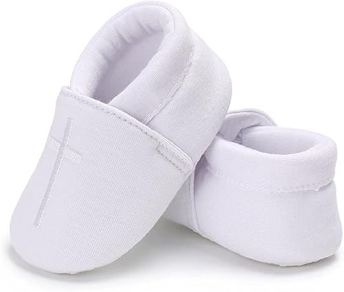Miniatura 6 de KESICI Zapatos de bautismo para bebés niños y niñas, zapatos de bautizo blancos para recién nacidos con cruz bordada para bebés niños y niñas
