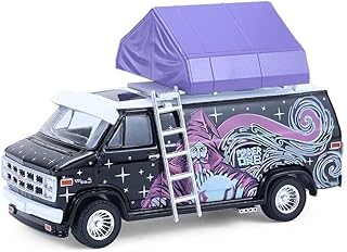 1978 Vandura Custom Van Black with Wizard Graphics and White Top with Camp'otel Cartop Sleeper Tent The Great Outdoors Series 4 1/64 Diecast Model Car by Greenlight 38080C