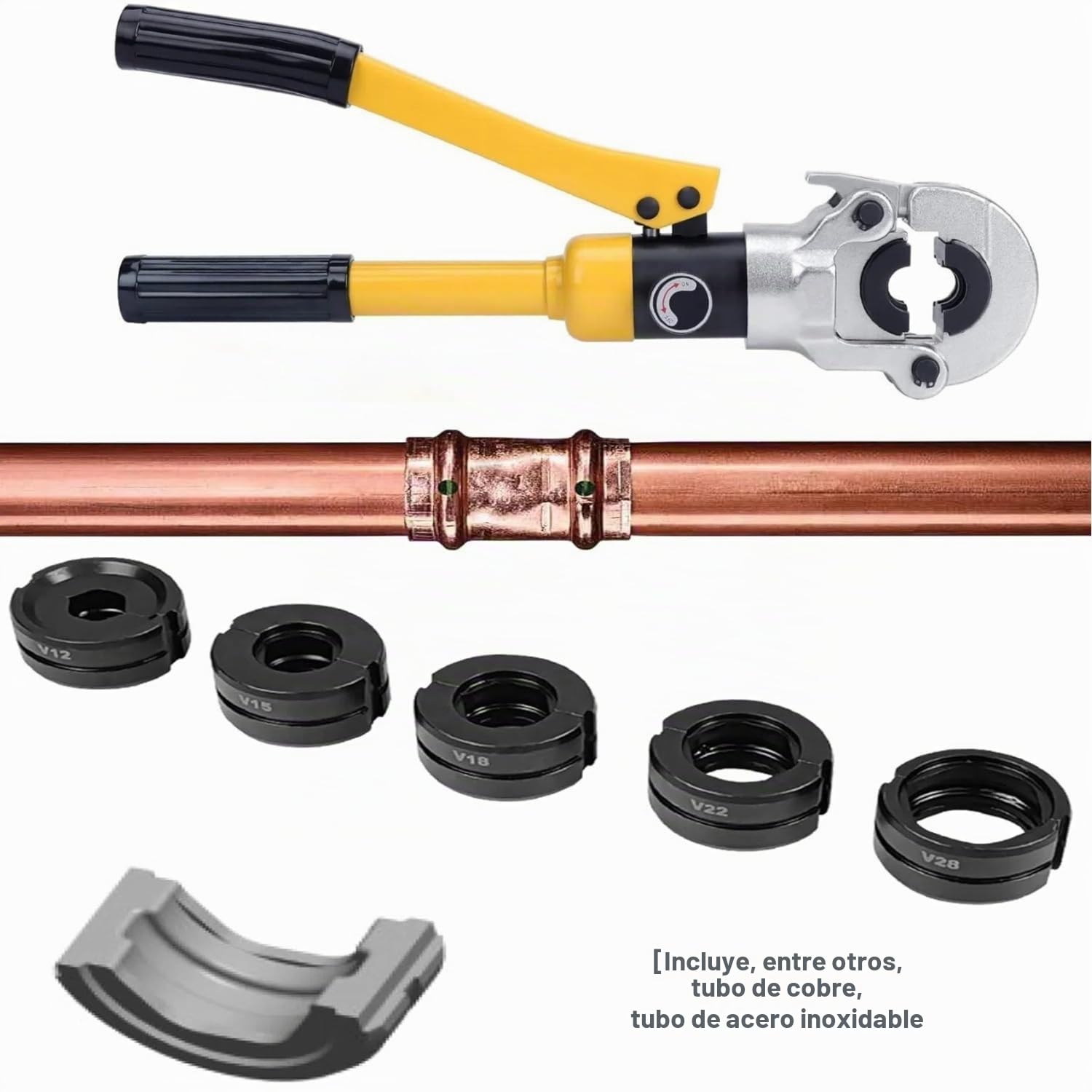 8T Alicates Prensadores de Tuberías Cabezal 360° Giratoria Alicates para Prensar Tuberías para Tubos de Cobre/Aluminio, Plástico/Pex/PB