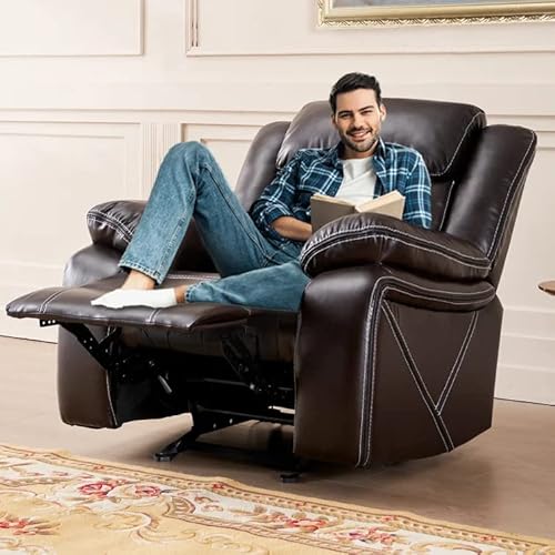 Dazone Recliner Chair, Leather Recliner Lazy Boy Recliner Comfortable Home Theater Seating With Rocking Glider Recliner Chair For Living Room Reclining Rocker Single Pu Faux Manual Recliner Brown #TOP6