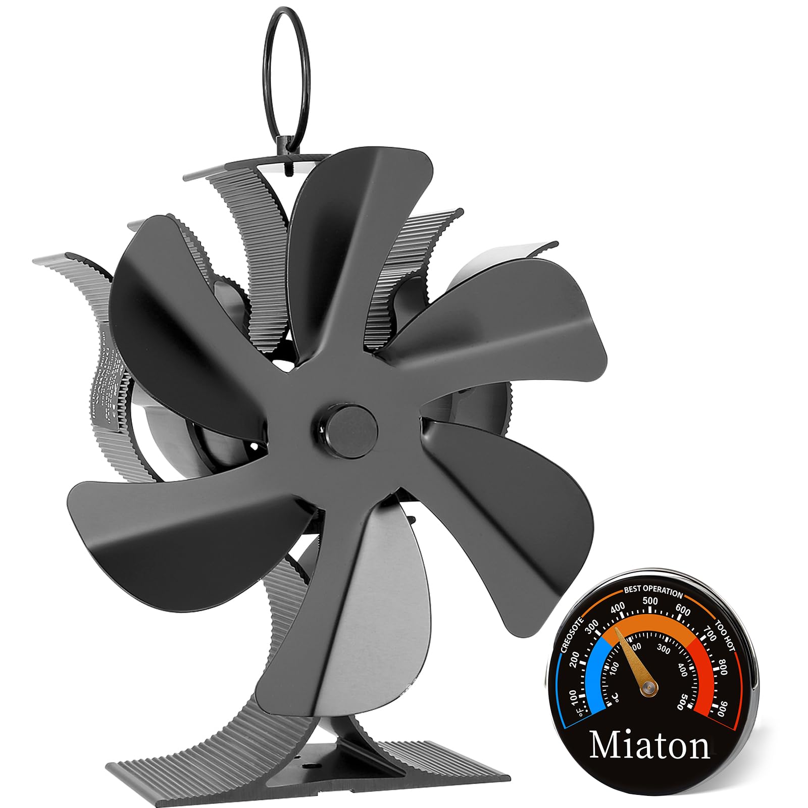 Log Burner Fan Silent Operation | 6-Blade Stove Fans for Wood Burner | Heat Powered Wood Burning Stove Fan with Log Burner Thermometer | Fireplace Accessories Tools