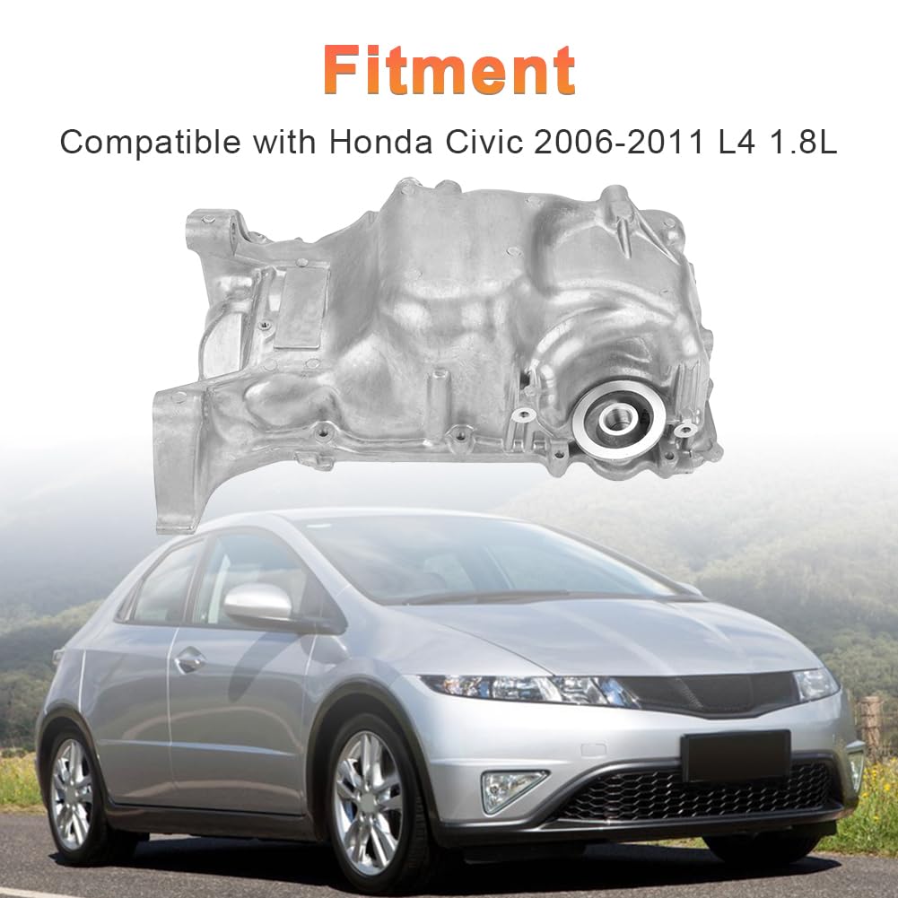 Bandeja de aceite de motor con tapón de drenaje compatible con Honda Civic 2006-2011 L4 1.8L Repuesto para 11200R1AA00 11200RNAA00 11200RNAA01 264-382