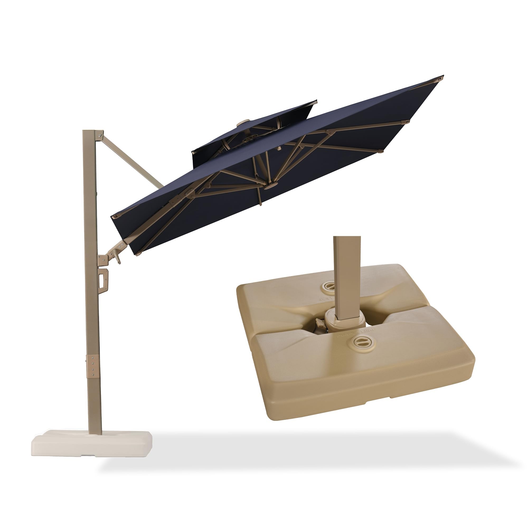 PURPLE LEAF Outdoor Umbrella With Base 8 FT Double-Vented Canopy Navy Blue