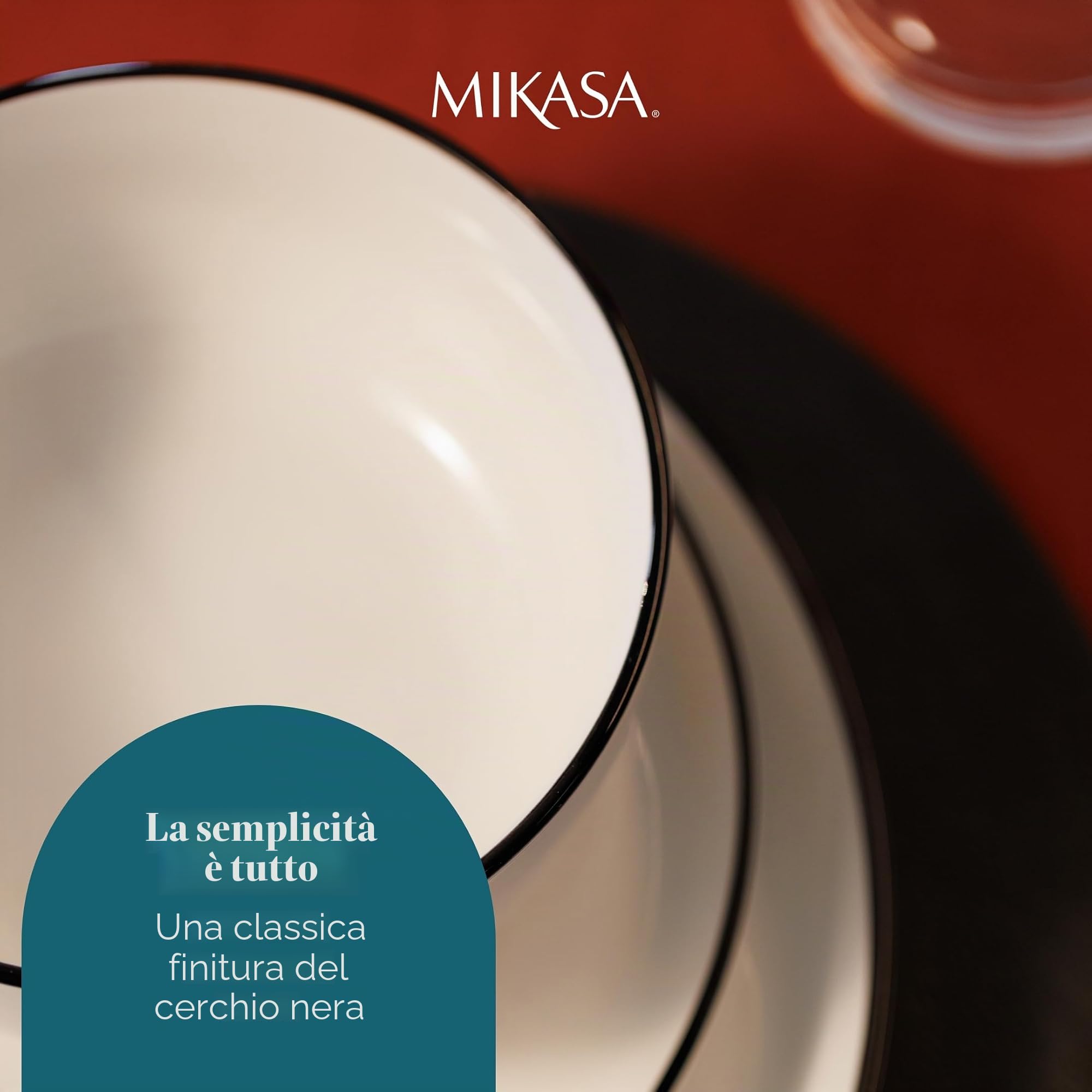 Servizio 12 piatti porcellana bianca bordo nero Limestone Mikasa