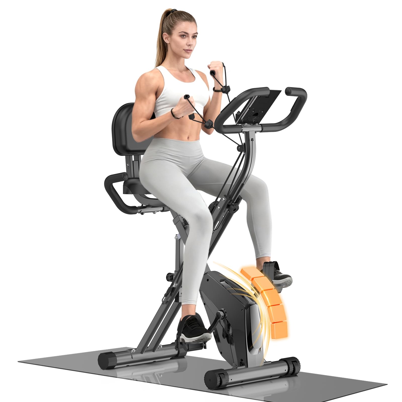 Vélo d'appartement pliable pour la maison 4 en 1 ergomètre pliable pour la maison, 150 kg, portée avec résistance magnétique réglable et écran LCD fitness bike avec capteurs à pulsation