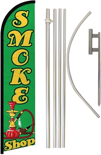 Smoke Shop - Kit de bandera y mástil de bandera publicitaria sin viento verde perfecto para tiendas de humo tiendas de vape puntos de narguile disponible en Yaxa Colombia