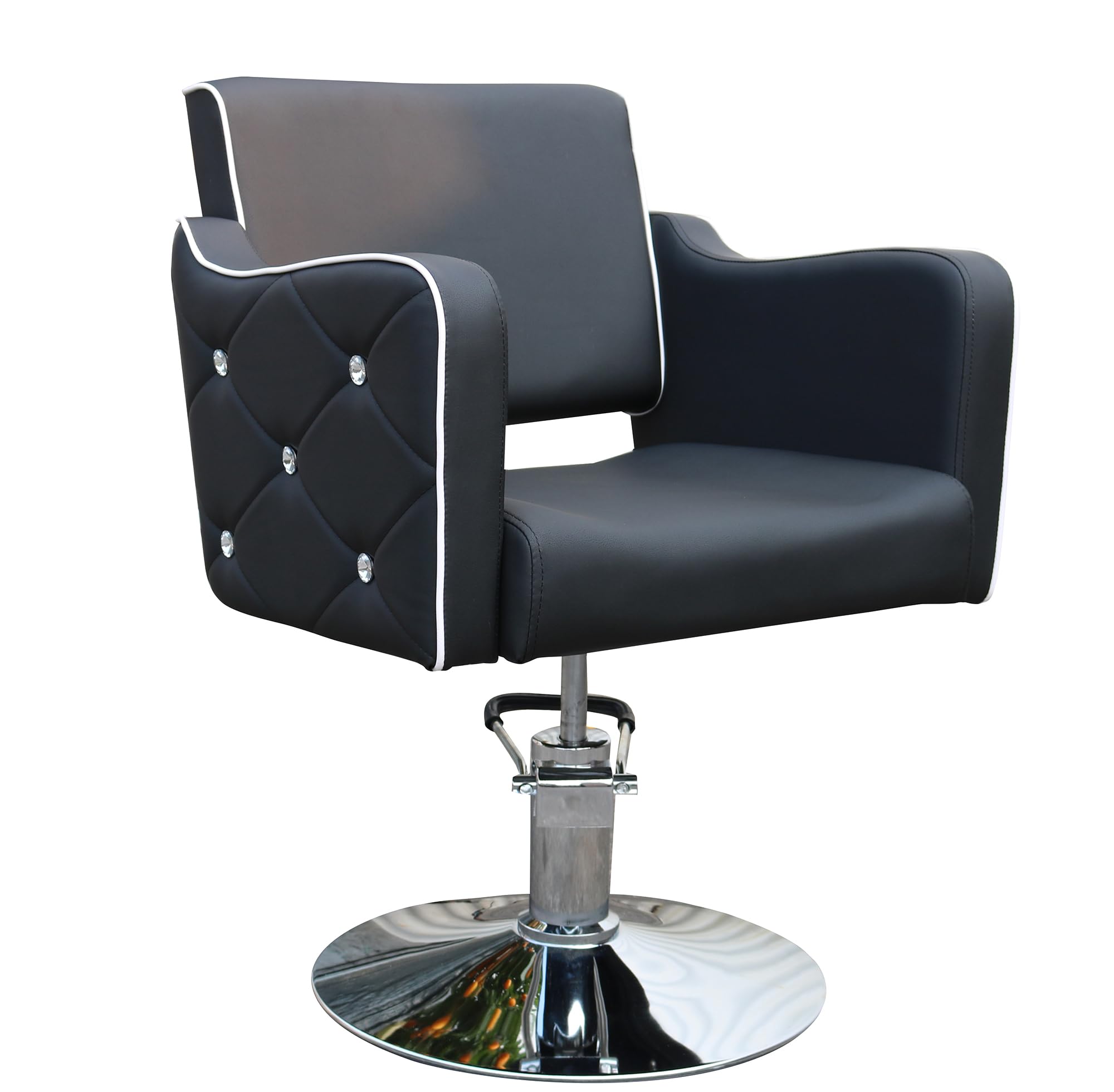 Italian Design - Sillón de Peluquería Profesional Black Diamond - Diseño Ergonómico y Acolchado con Altura Ajustable 92-102 cm, Tapizado Resistente al Agua y Base Cromada Antideslizante - Color Negro