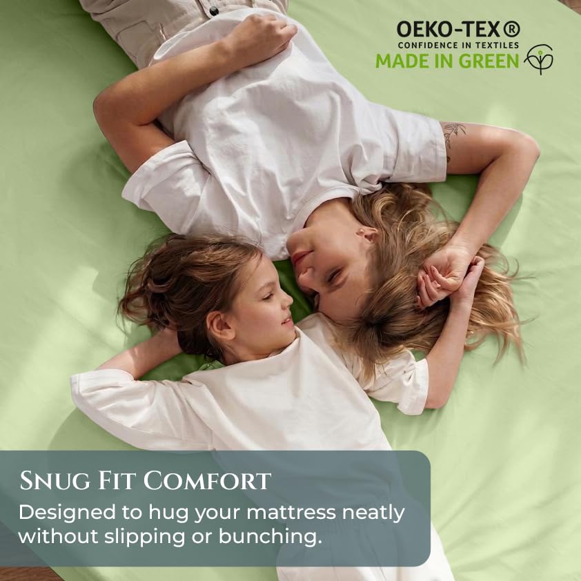 Image of Royale Linens 400 Thread Count Full Fitted Sheet Only - 100% Cotton Full Size Bed Fitted Sheet - Luxury Sateen Weave - All Around Elastic Deep Pocket - Soft Sheets - Fit Up to 16 inch (Florentine Sage)