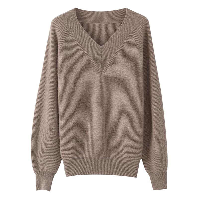 Women's Cashmere and Merino Wool Blend V Neck Sweater Lightweight Knit Sweater