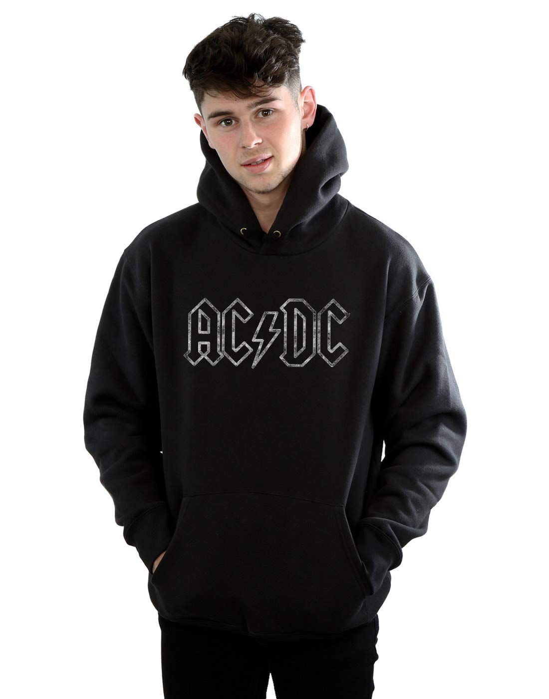 Absolute Cult Men's Black Ac/Dc Jagged Logo Hoodie XX-Large