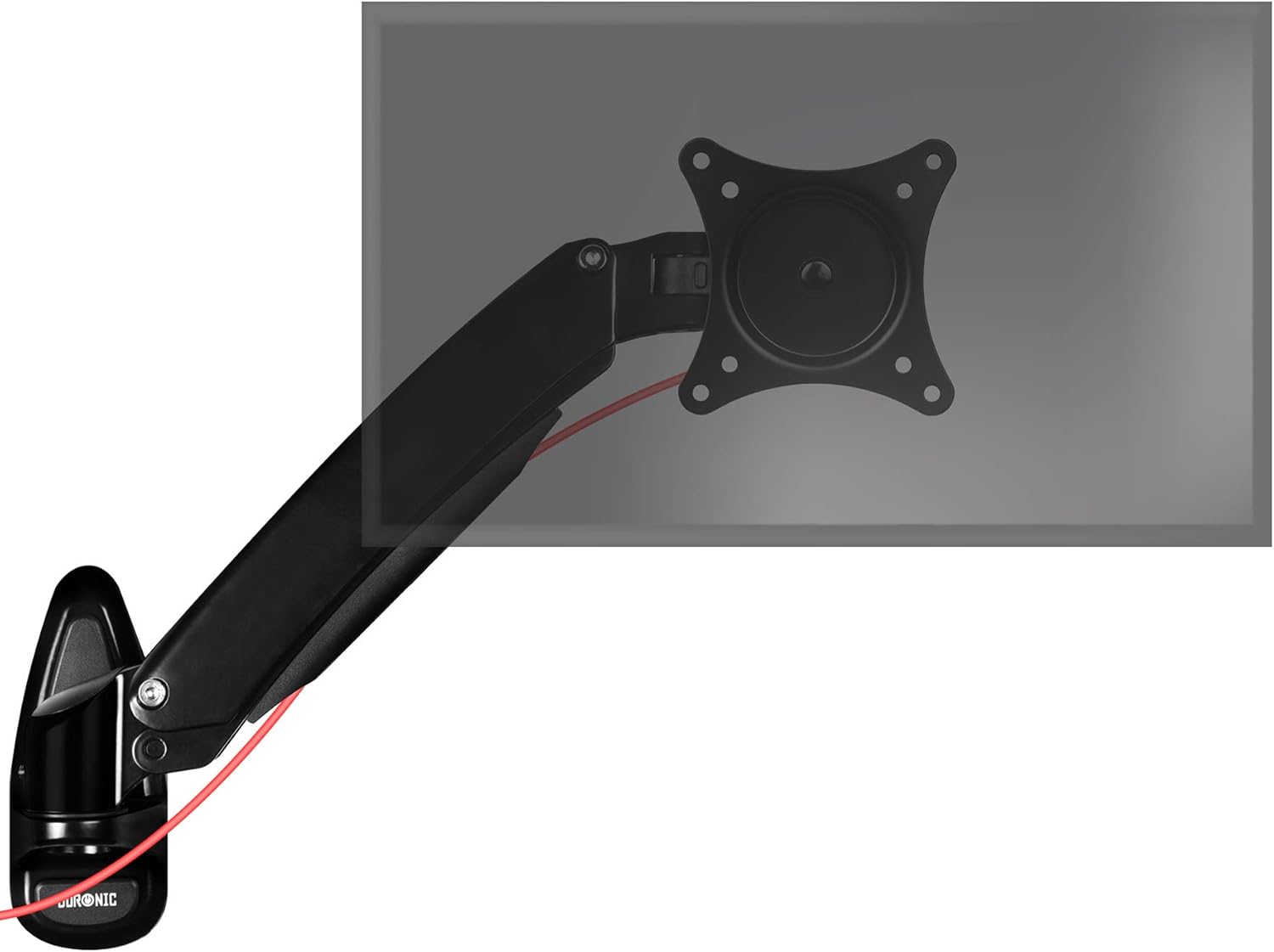 Duronic Monitor Arm Wall Mount DM55W1X1 | Spring Bracket for Single PC Computer Screen | Sprung | for One 15”-27” LED LCD TV Television | VESA 75/100 Fixing | Tilt +85°/-90°, Swivel 180°, Rotate 360°