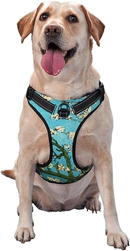 Miniatura 2 de Arnés para perros medianos con correa sin tirones, 2 clips para correa, ajustable, suave, con flores de Van Gogh, juego de chaleco para perro,
