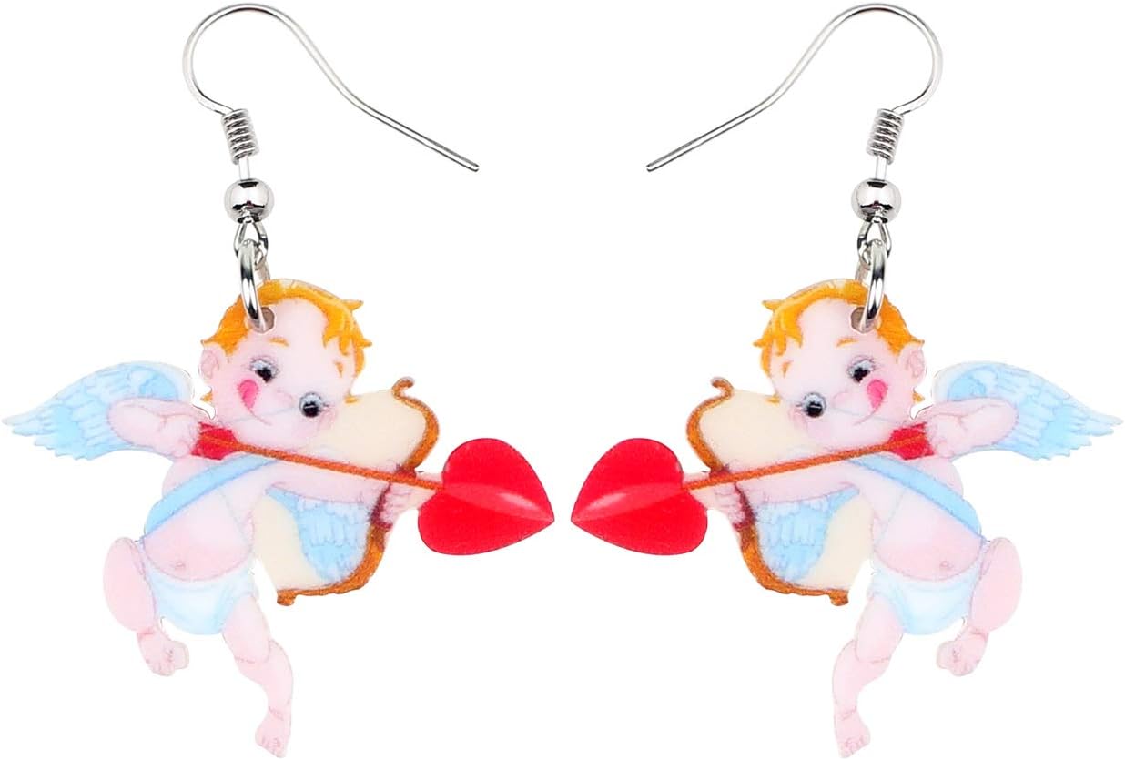 Cute Valentines Day Angel Earrings Archery Heart Cupid Dangle Jewelry Valentine Gifts Dainty Heart Charms