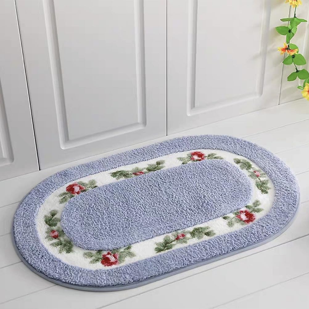 玄関マット バスマット 風呂マット 足ふきマット 楕円形 花柄 ふわふわ 厚手 暖かい 丸洗え 脱衣所マット 滑り止め付 北欧風 ス