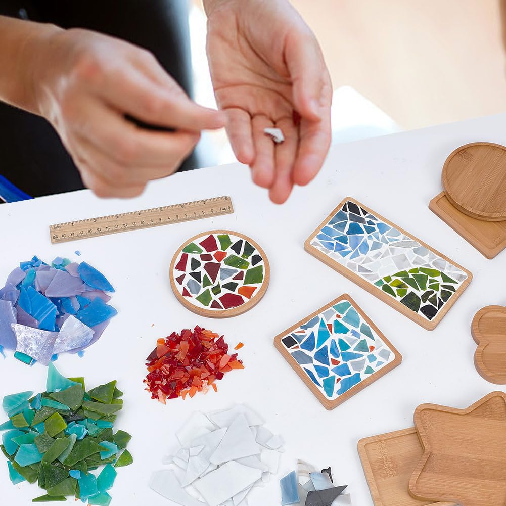 WEBEEDY Kit Fai Da Te per Mosaico, Con Sottobicchieri in Bambù, per Adulti e Principianti, Piastrelle in Vetro di Colori Misti, Base Rotonda per Sottobicchiere