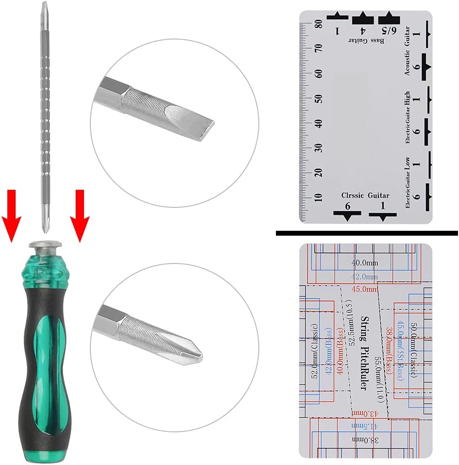 TIMESETL Guitar Repairing Tool Kit with Wire Plier, String Organizer, Fingerboard Protector, Hex Wrenches, Files, String Action Ruler, Spanner Wrench, Bridge Pins for Guitar Ukulele Bass Mandol