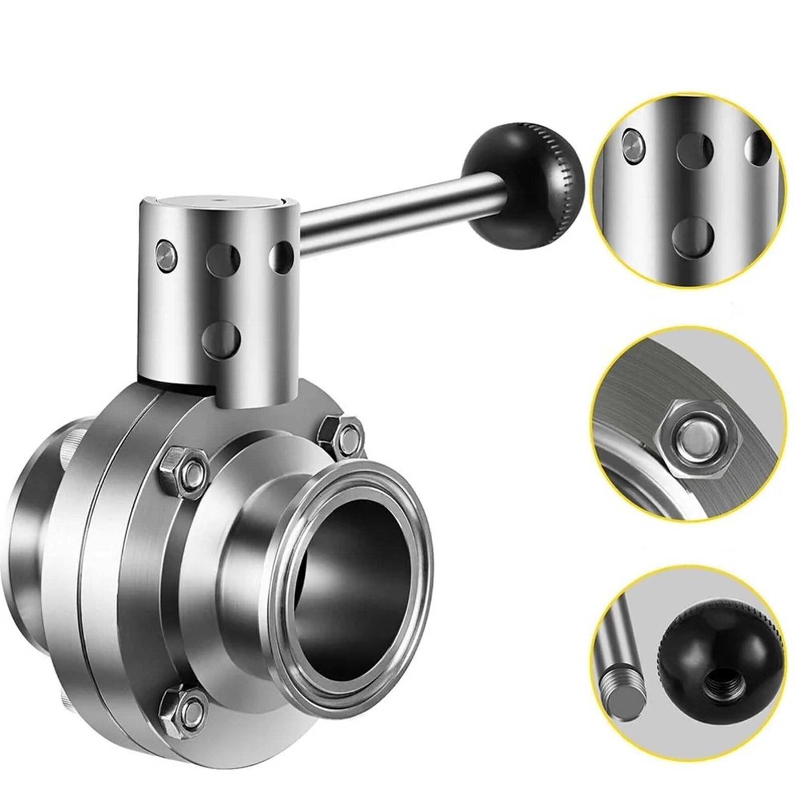 PJKTBEYI 1.5"" 304 Stainless Steel Tri Clamp Butterfly Valve Three Clamps Silicon Washer