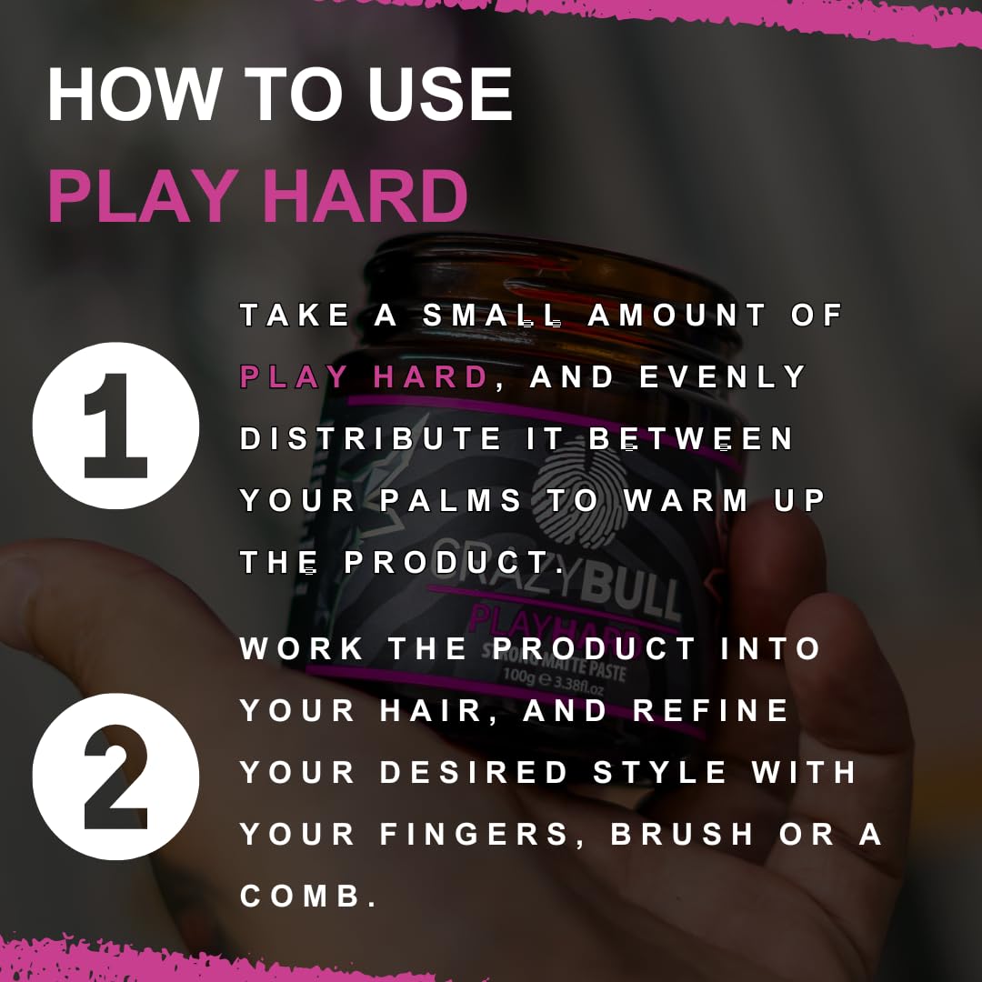 CRAZY BULL PLAY HARD - Ultra Strong Hold Styling Texture Full Matte Paste (100g) i grzebień