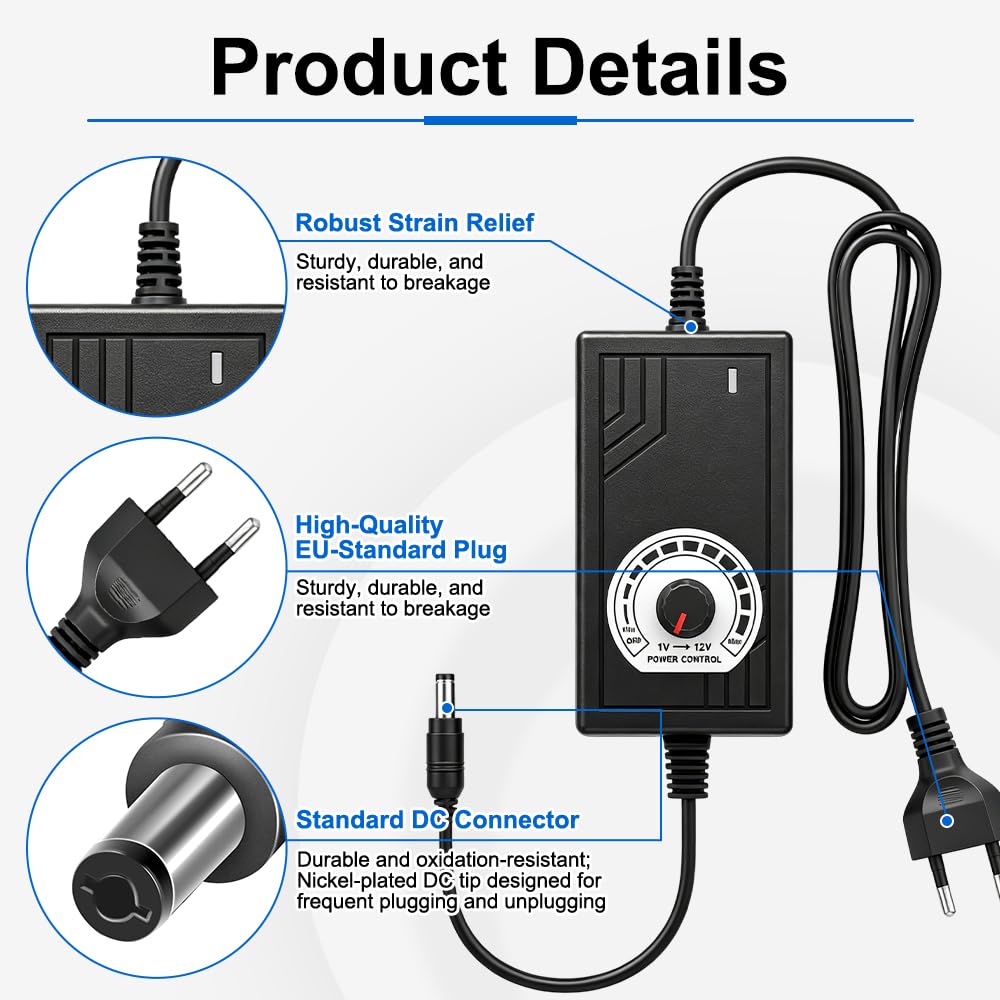 Controlador de ventiladores PWM de 4 pines + Fuente de Alimentación de 12 V, Controlador de Ventiladores de 12 V con Cable Divisor 1 a 4, 100–240 V CA a 3–12 V CC, 24 W, para Ventiladores