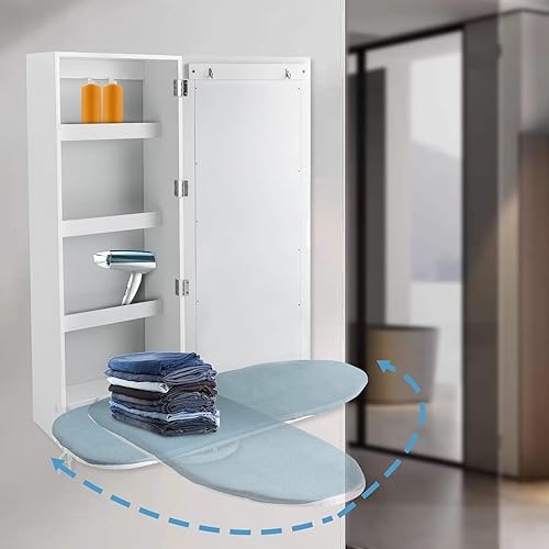 Miniatura 3 de MARTEXBUY Armario de tabla de planchar de montaje en pared, tabla de planchar giratoria integrada en la pared, plegable con almacenamiento, colgante