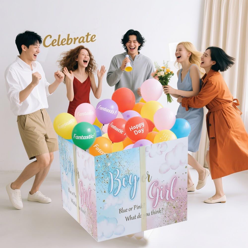 BoxSkivra 71,1 cm Gender Reveal Box Caja Para Revelacion De Gener, Junge/Mädchen | Riesige Geschenkboxen für Babyparty, Party, Geschlechtsoffenbarung, Dekorationen enthalten große Schleifen und Band