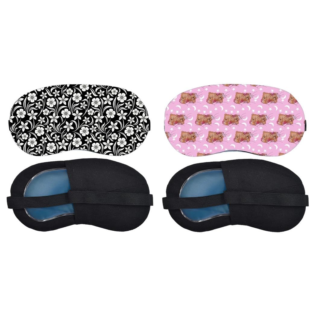 Aoxeria Monochrome Floral Pattern, Pink Teddy Bear Stars Sleeping Mask Combo, Soft Comfortable Light-Blocking Eye Cover for Women, Men & Kids, Reusable Blindfold for Night Sleep, Nap (Pack of 2)-image-42