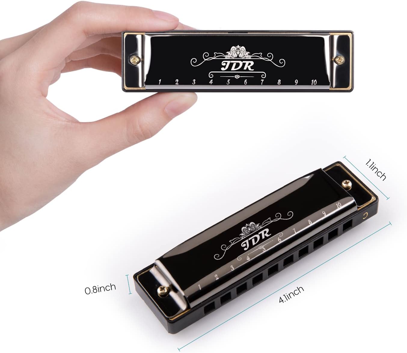 JDR Harmonica C, Blues armonica Key of C 10 Hole 20 Tone with Case Mouth Organ Standard Diatonic for Kids Beginner Adults Professional Player Teacher Parents Students Black New Year Gift - Image 6