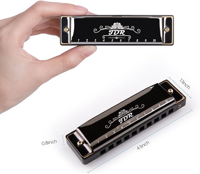 JDR Harmonica C, Blues armonica Key of C 10 Hole 20 Tone with Case Mouth Organ Standard Diatonic