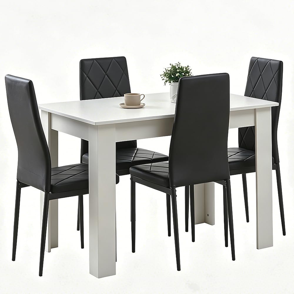 Homullel 5 Piece Dining Room Table and Chairs Set for Dining Room Kitchen, Modern Wooden Dining Table with 4 Chairs for Family Dinner Set Space Saving