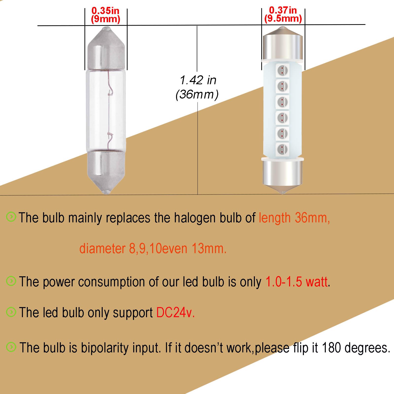 Wiseshine DC 24V 36mm 6418 Festoon LED Car Bulb Red 6411 DE3423 LED Bulbs for Marine Boat Interior Door Cargo Lights (Pack 12)
