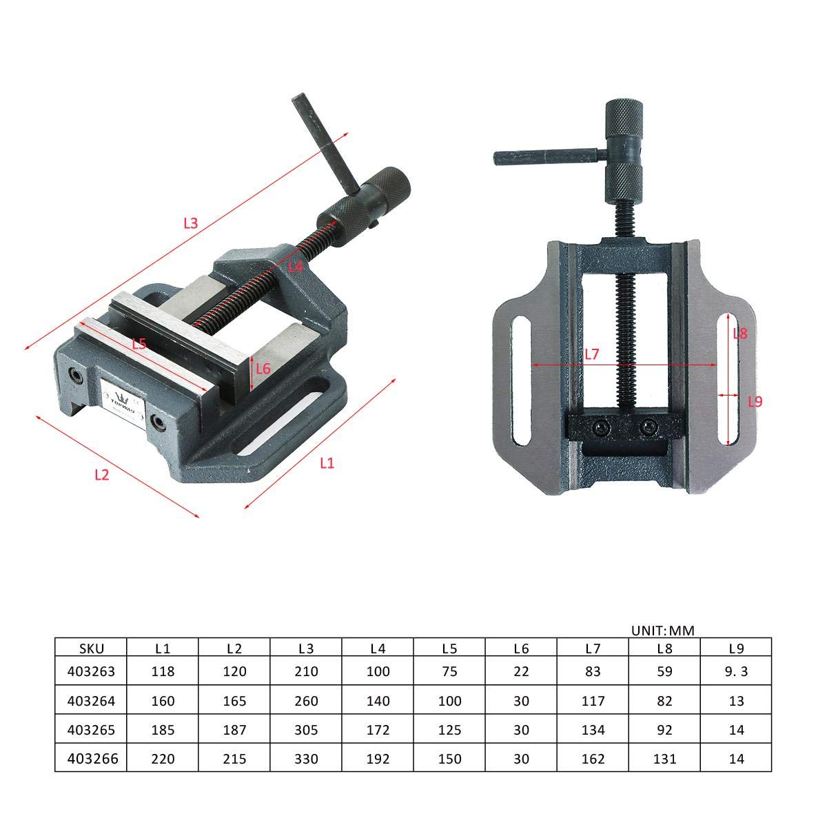 TOPWAY Étau pour Perceuse à Colonne 5" 125mm Précision professionnelle Type Allemand Pilier Banc Perceuse Étau pour Atelier Fraiseuse Machines 403265