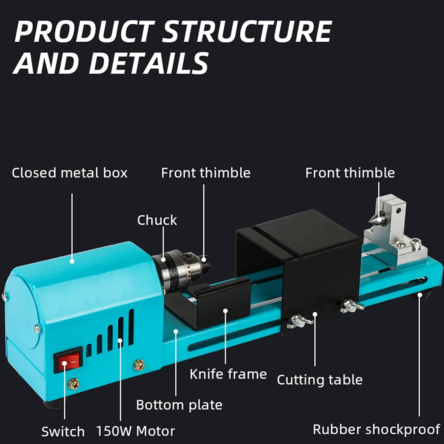 Mini Lathe Machine 12V-24VDC 150W Mini Lathe Beads Polisher Machine DIY Portable Woodworking Mini Lathe Drill Polishing Beads Drill Rotary Tool Set Polishing Standard 7 Speed