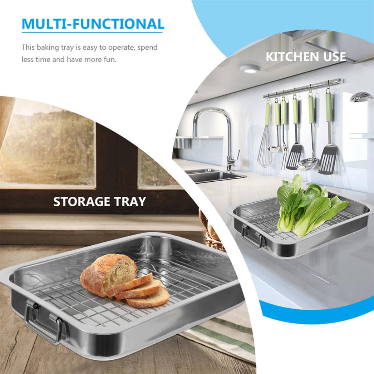 SEWACC Backblechrost für Backofen aus Edelstahl 1 Satz mit Rost Rechteckiges Backblech Langlebig und Leicht zu Reinigen für Barbecue und Snacks